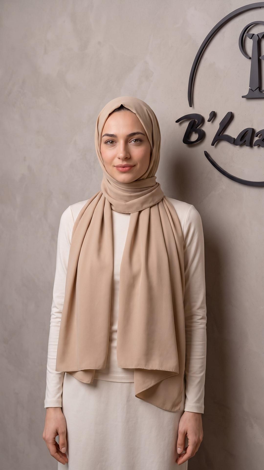 Bej Medine İpeği Şal – Yumuşak Dokulu, Dökümlü, Günlük ve Özel Gün Kullanımına Uygun