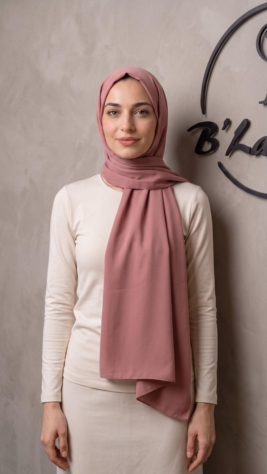 Gül Kurusu Medine İpeği Şal – Yumuşak Dokulu, Dökümlü, Günlük ve Özel Gün Kullanımına Uygun