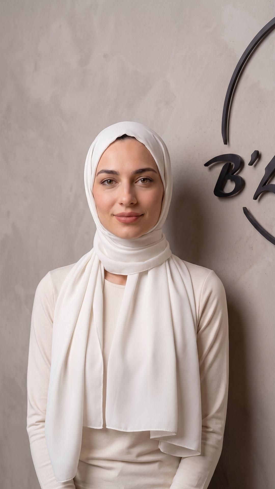 Kırık Beyaz Medine İpeği Şal – Yumuşak Dokulu, Dökümlü, Günlük ve Özel Gün Kullanımına Uygun
