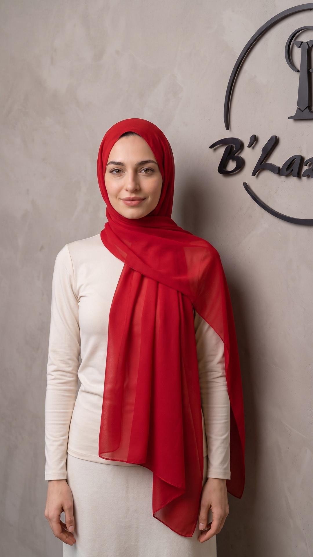 Canlı Kırmızı Şifon Şal