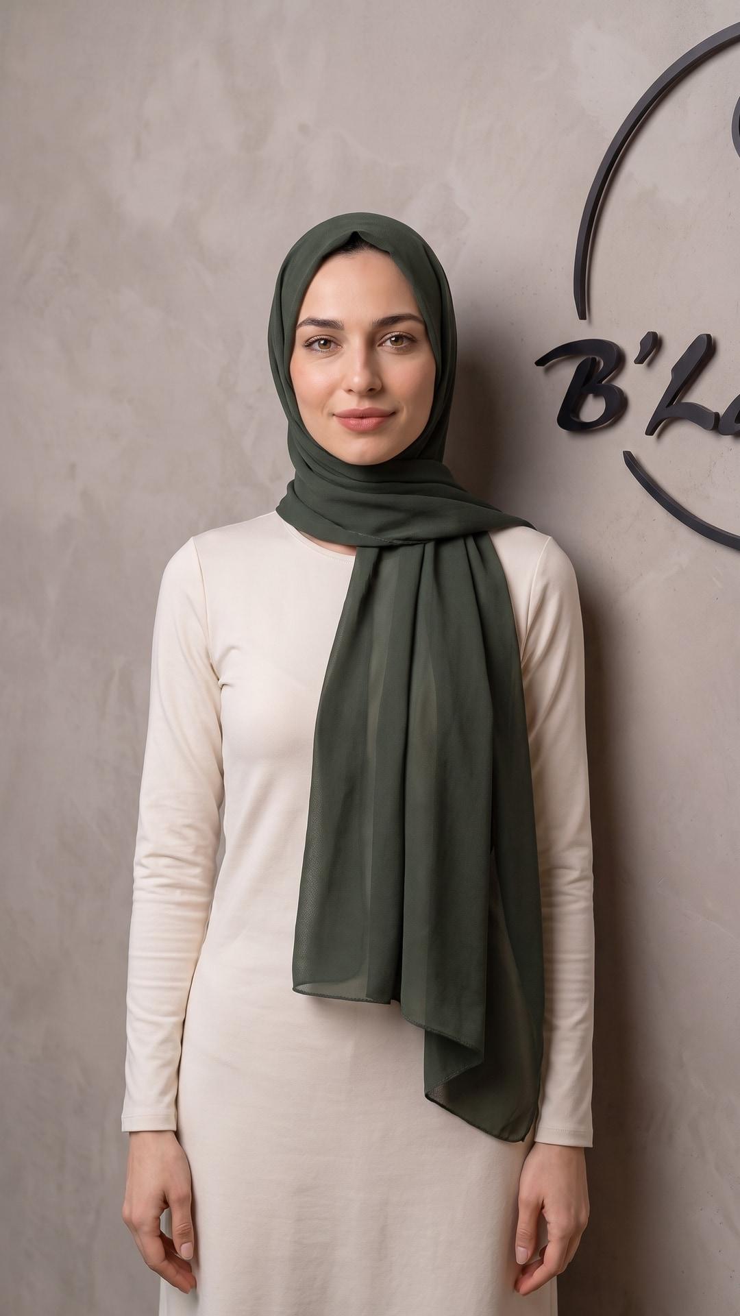 Koyu Yeşil Şifon Şal