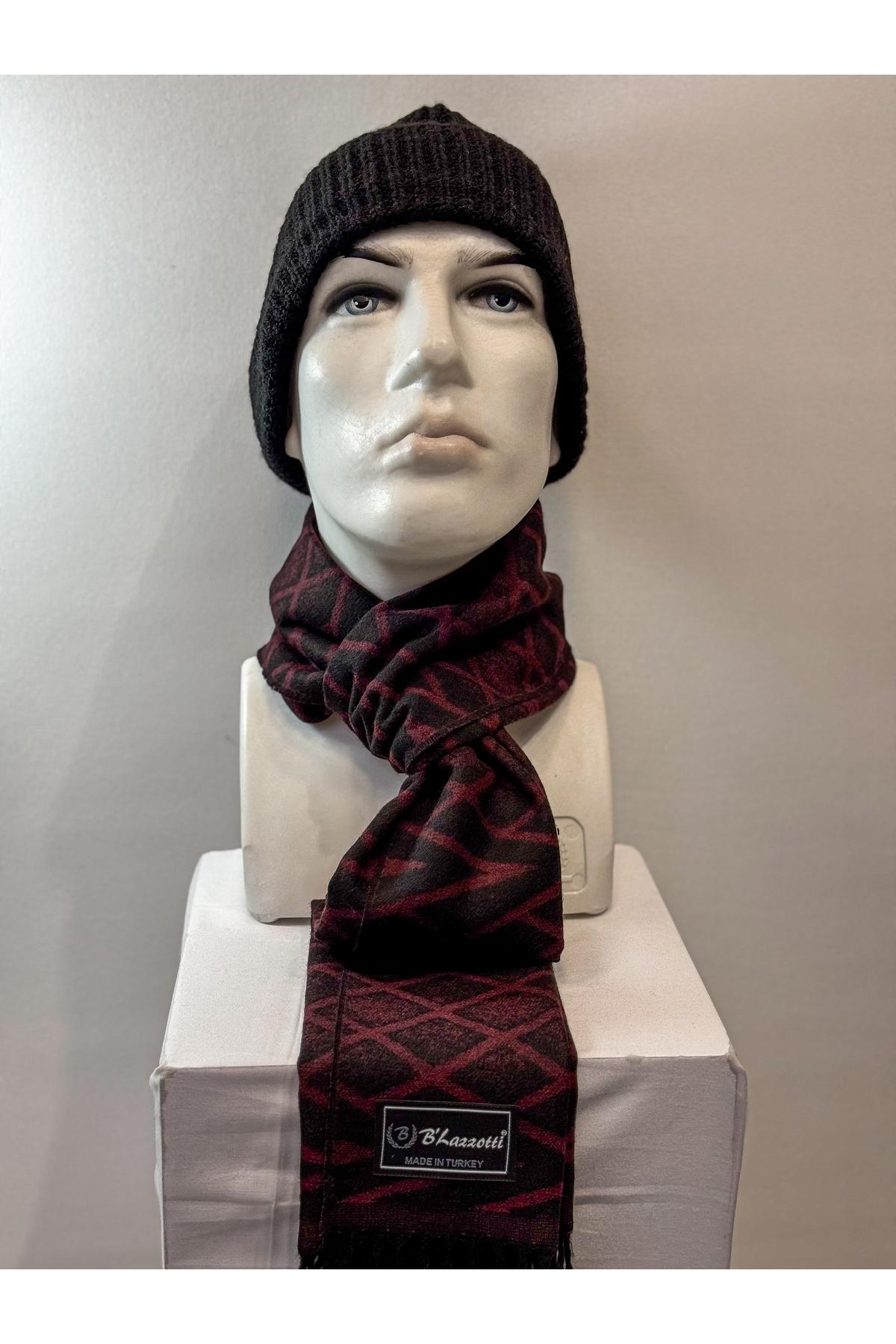Erkek Kaşkol Atkı Kumaş Siyah Bordo